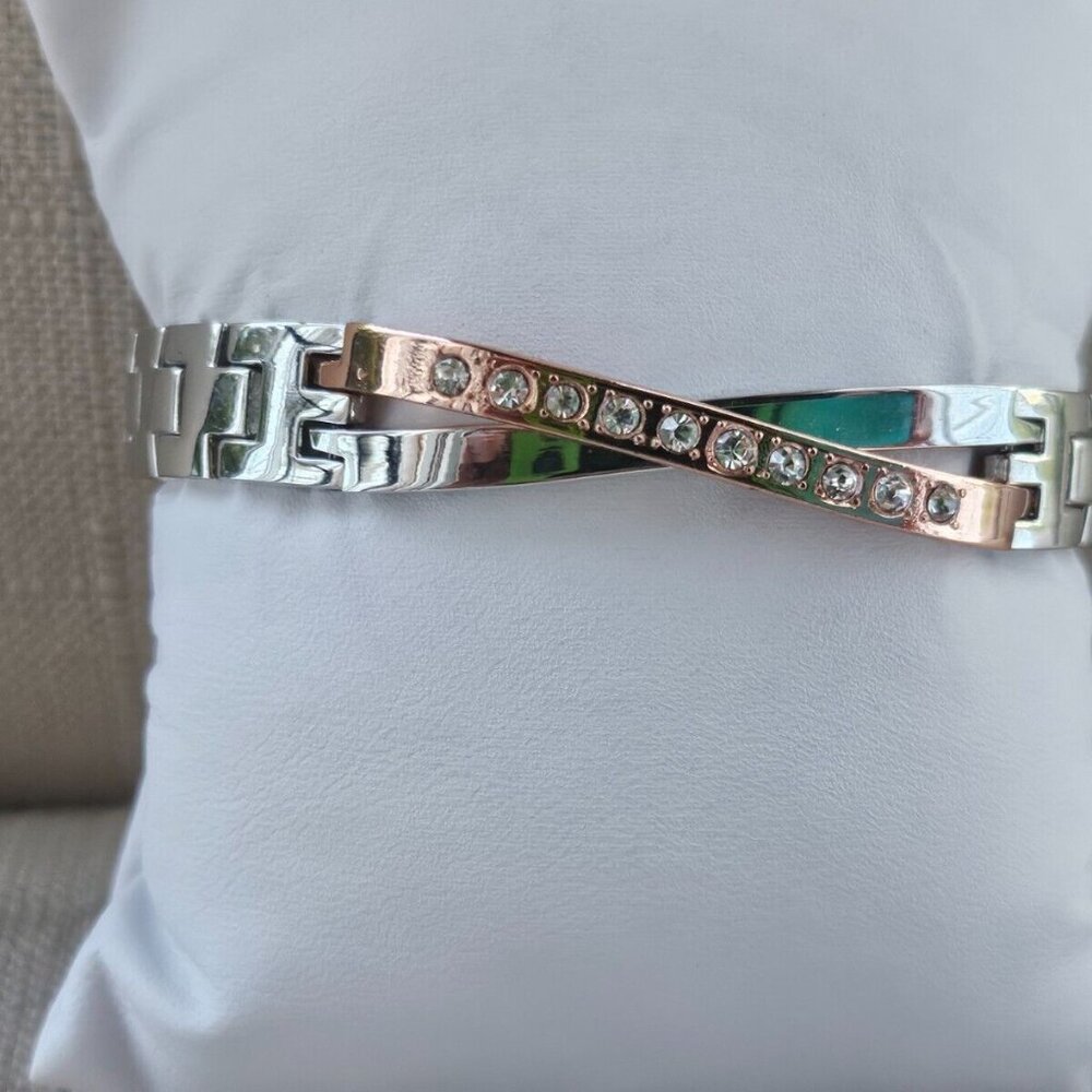 Women Bracelet Crystals Accent Face Rose Gold Silver Tone Fashion Jewelry - Picture 3 of 11